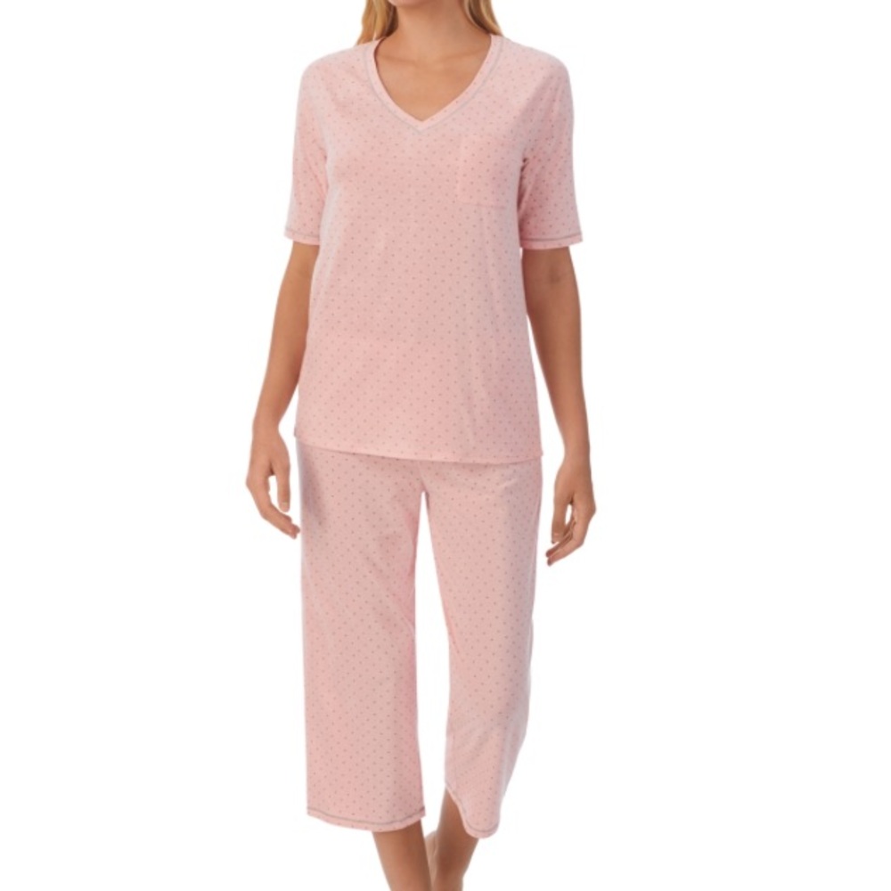 Cuddl Duds Printed Elbow-Sleeve Top & Capri Pajama Set - Coral Print, Sz: Small